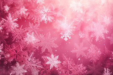 Naklejka na ściany i meble Bright pink snowflakes abstract Christmas background. Generative AI