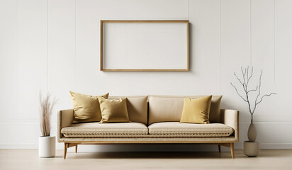 Rustic Elegance Beige Sofa in a Modern Living Room, stock images