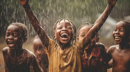 African children rejoice in the rain.