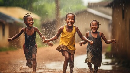 African children rejoice in the rain.