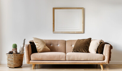 Rustic Elegance Beige Sofa in a Modern Living Room, stock images