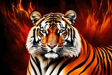 Tiger with fiery background