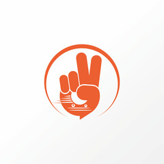 Obraz premium Logo design graphic concept creative abstract premium vector stock sign peace hand two fingers with move trolley. Related to online shopping delivery