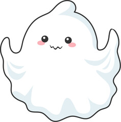 Cartoon kawaii halloween ghost character. Adorable vector white sheet phantom with a mischievous charm, playfully frightens with a cheerful boo, adding a cute and friendly twist to the spooky season