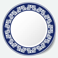 Round Frame, workpiece for your design. Ornamental elements and motifs of Kazakh, Kyrgyz, Uzbek, national Asian decor for plate, textile and print design. Circle frame. Vector. 