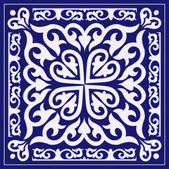 Decorative square Pattern, workpiece for your design. Ornamental elements and motifs of Kazakh, Kyrgyz, Uzbek, national Asian decor for tile, pilow, textile and print design. Vector.
