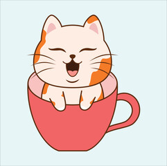 cute cat draw vector illustration collection coffee cats cafe concept doodle cartoon style. suitable for t-shirt, logo, mug, sticker, etc.  Eps 10
