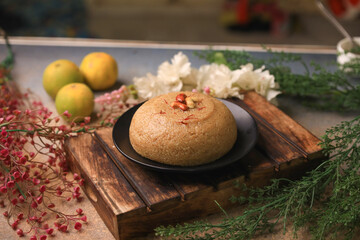 indian famous sweet halwa closeup with sekective focus and blur