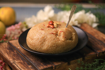 indian famous sweet halwa closeup with sekective focus and blur