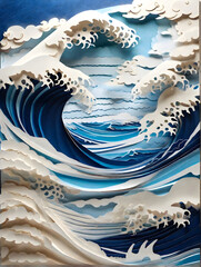 giant wave blue and white with paper layered art