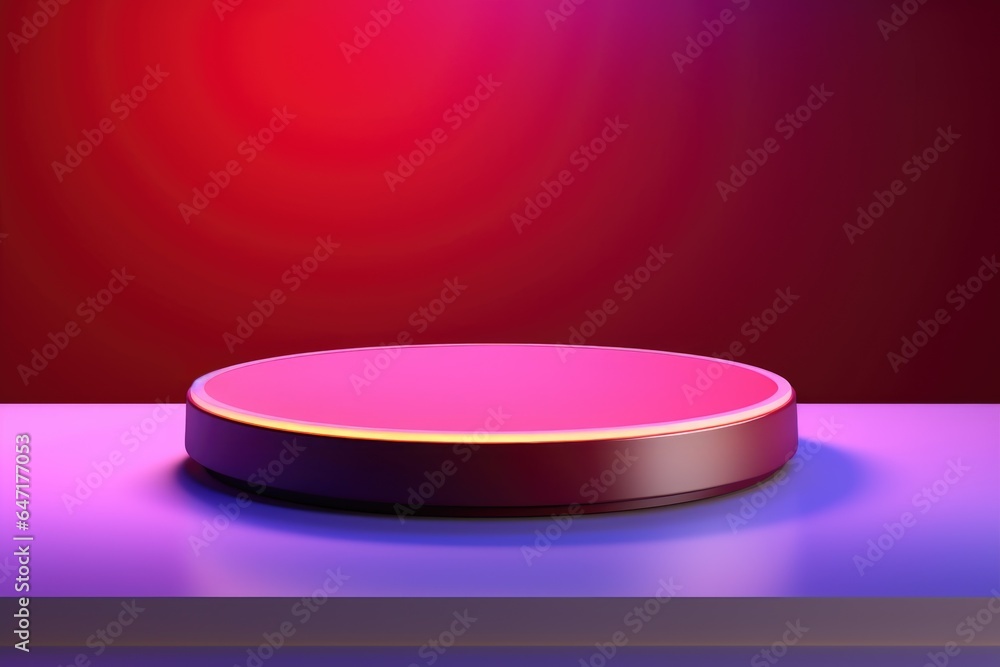 Poster a round object on a table with a red light in the background. imaginary illustration. product mockup