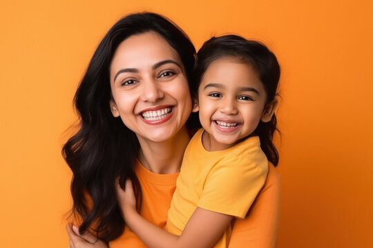 Young indian woman with her little daughter smiling