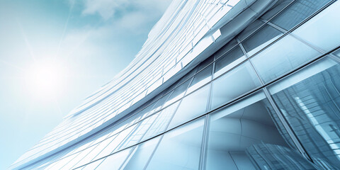 Fototapeta na wymiar Futuristic design in 3D: Curved glass windows on a towering office building.