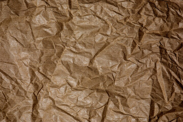 Crumpled Brown Wrapping Paper Closeup View for Background