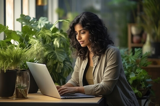 Young businesswoman or corporate employee using laptop - Powered by Adobe