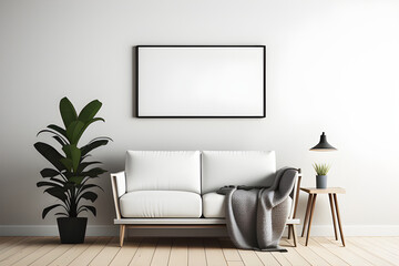 Mockup frame in cozy modern interior background, 3d render