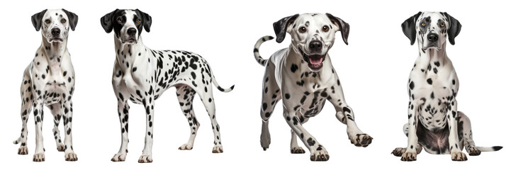 Set of Dalmatian dog in different poses isolated on white background
