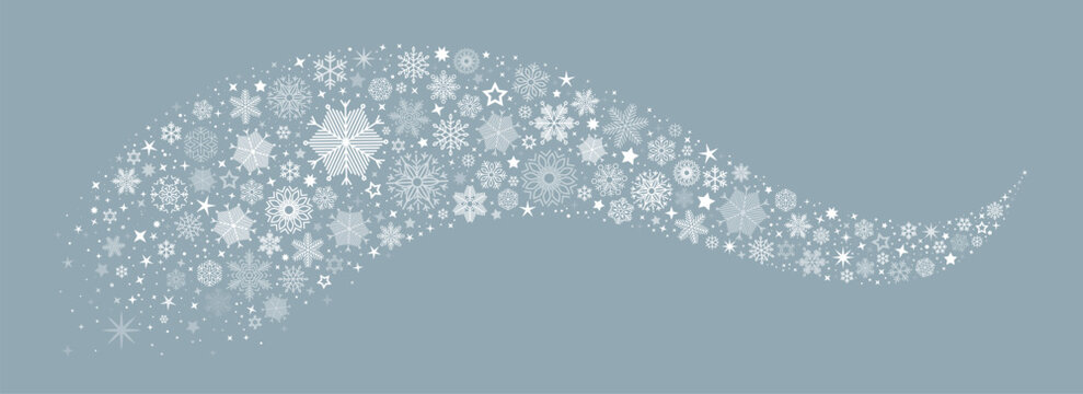 Christmas border. Snowflakes border with stars. Winter background with white decorations on Blue background