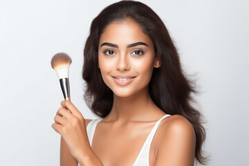 young and beautiful woman with make-up brush