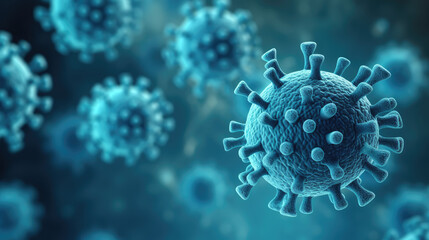 Closeup blue Coronavirus COVID-19 in human lung body background. Science microbiology concept. Corona virus outbreak epidemic. Medical health virology infection research. Generative Ai - obrazy, fototapety, plakaty