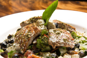 grilled beef steak with vegetables