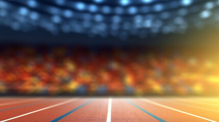 Sporty background of a athletics running stadium in beautiful colors and blurry background 