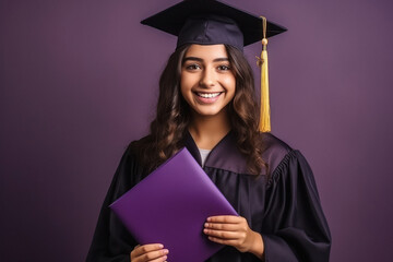 Happy Asian young beautiful graduate female student with University degree