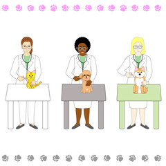 Asian, African-american and caucasian women vaccinating animals.