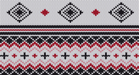Black and red knitted pattern, Festive Sweater Design. Seamless Knitted Pattern
