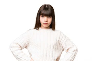 Little caucasian girl over isolated background angry