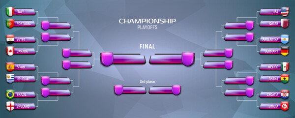 The schedule of football tournament matches. Playoffs table. Vector template for your design.