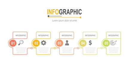 Infographic 5 steps outline rectangle template business data info chart illustration