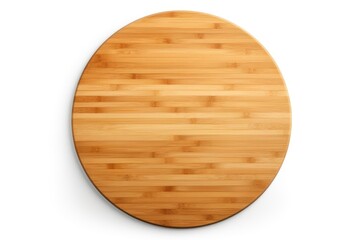 An oval bamboo cutting board on a white surface. Imaginary photorealistic image.