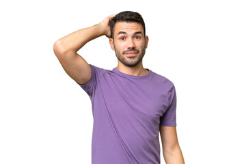 Young handsome caucasian man over isolated background with an expression of frustration and not...