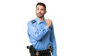 Young police caucasian man over isolated background proud and self-satisfied