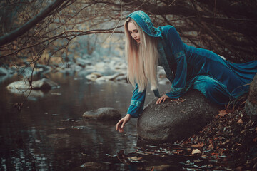 Beautiful fairy woman in ethereal stream.Fantasy conceptual - 647183032