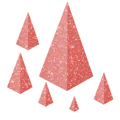 Red glitter triangle shaped object on transparent background. Square based pyramid icon. Design for decorating,background, wallpaper, illustration

