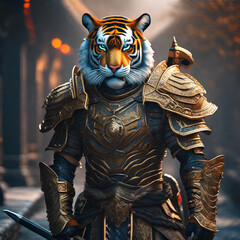Fototapeta na wymiar AI Art for Men Fantasy Warrior Series (Tiger Palace Guard)