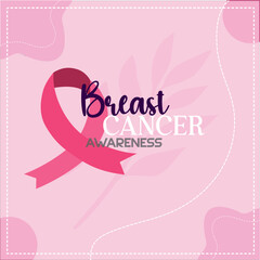Realistic pink ribbon, breast cancer awareness symbol, vector illustration