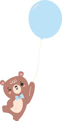 Fototapeta premium Cute teddy bear with blue balloon, kawaii animal 