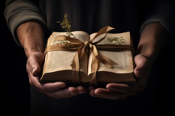 A pair of hands offering a wrapped gift with a humble bow