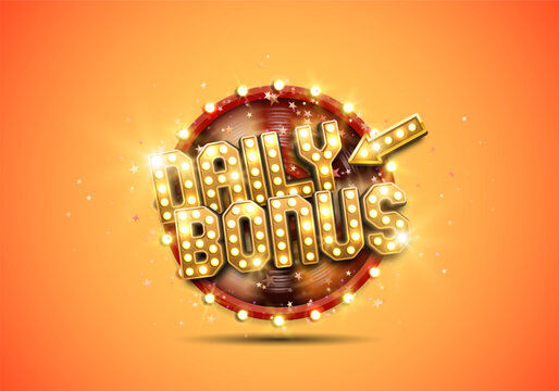 Shining sign Daily Bonus with wheel of fortune. Vector illustration.