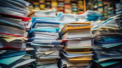Close up of piles of files, 16:9 - obrazy, fototapety, plakaty