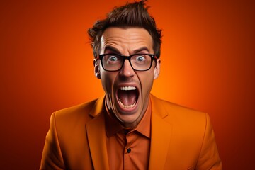 Fototapeta premium Person's expression of annoyance or frustration on an orange background, Generative AI 