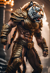 Fototapeta na wymiar AI Art for Men Fantasy Warrior Series (Tiger Berserker)