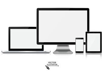 Computer monitor, laptop, tablet and smartphone. Vector illustration.
