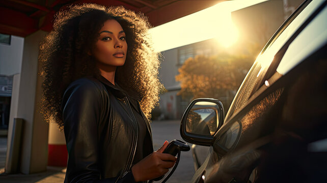 Black Woman Charging An Electric Car