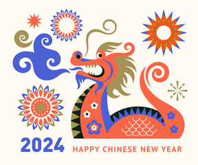 Chinese Happy New Year 2024. Year of the Dragon. Symbol of New Year.