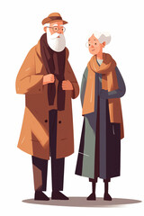 Modern old people and senior couple. Old couple. Happy senior love couple of old man and woman. Elderly people standing together. Portrait of grandfather and grandmother.