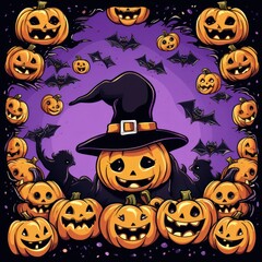 cute pumpkin and ghost frame for Halloween. Frame illustration of Halloween with pumpkin and ghost. Generative Ai.